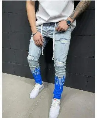 Jeans uomo, skinny - Con fiamme blu