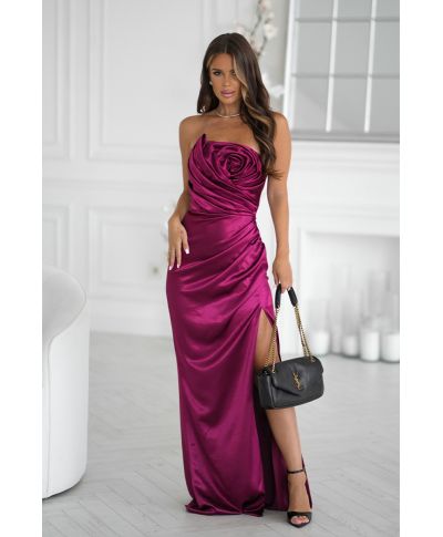 Vestito a sirena con spacco, rosso - Rose