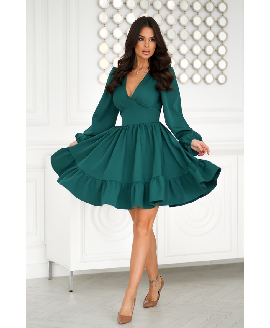 Abito corto elegante, colore verde bottiglia – maniche lunghe