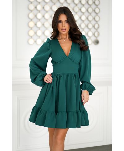 Abito corto elegante, colore verde bottiglia – maniche lunghe