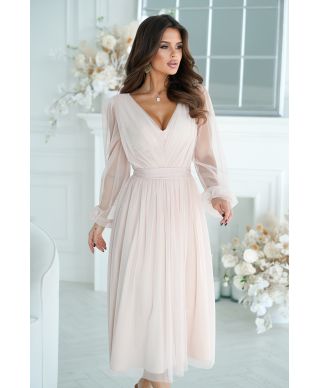 Abito donna - Con manichetta in tulle – Beige