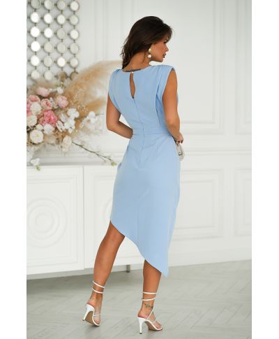 Vestito elegante azzurro con taglio asimmetrico e spalline strutturate – Calista