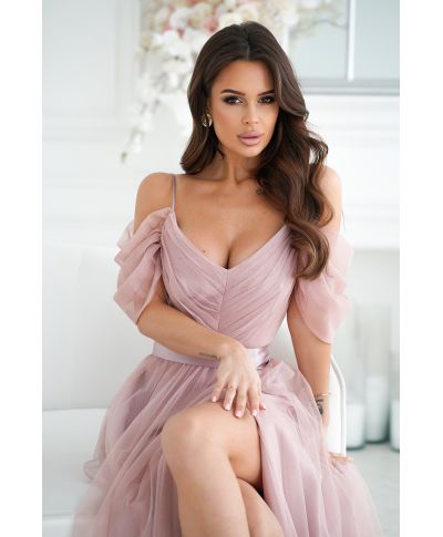 Vestito lungo elegante - In tulle – Champagne