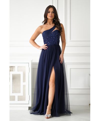 Vestito da cerimonia donna blu monospalla - Nia