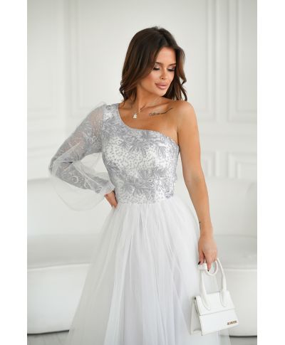 Abito lungo in tulle - Bianco