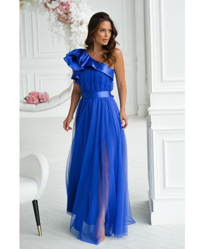 Abito da cerimonia monospalla blu - In tulle - Vivi