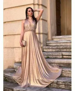 Vestito da cerimonia lungo, oro - Schiena scoperta - Abiti eleganti - Gogolfun.it