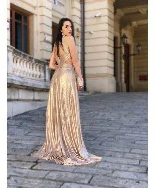 Vestito da cerimonia lungo, oro - Schiena scoperta - Abiti eleganti - Gogolfun.it