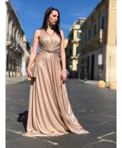 Vestito da cerimonia lungo, oro - Schiena scoperta - Abiti eleganti - Gogolfun.it
