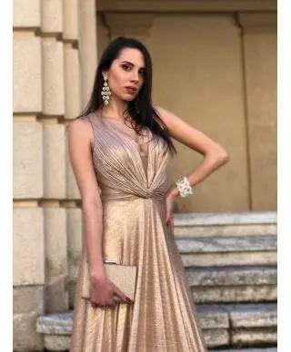 Vestito da cerimonia lungo, oro - Schiena scoperta
