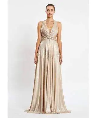 Vestito da cerimonia lungo, oro - Schiena scoperta