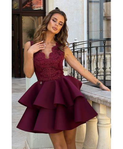 Abito corto elegante - Bordeaux - Gonna a palloncino