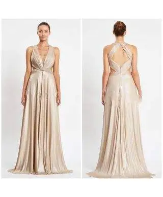 Vestito da cerimonia lungo, oro - Schiena scoperta