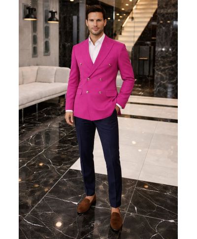 Giacca uomo doppiopetto, fuxia - Tulum - Giacche uomo particolari - Gogolfun.it