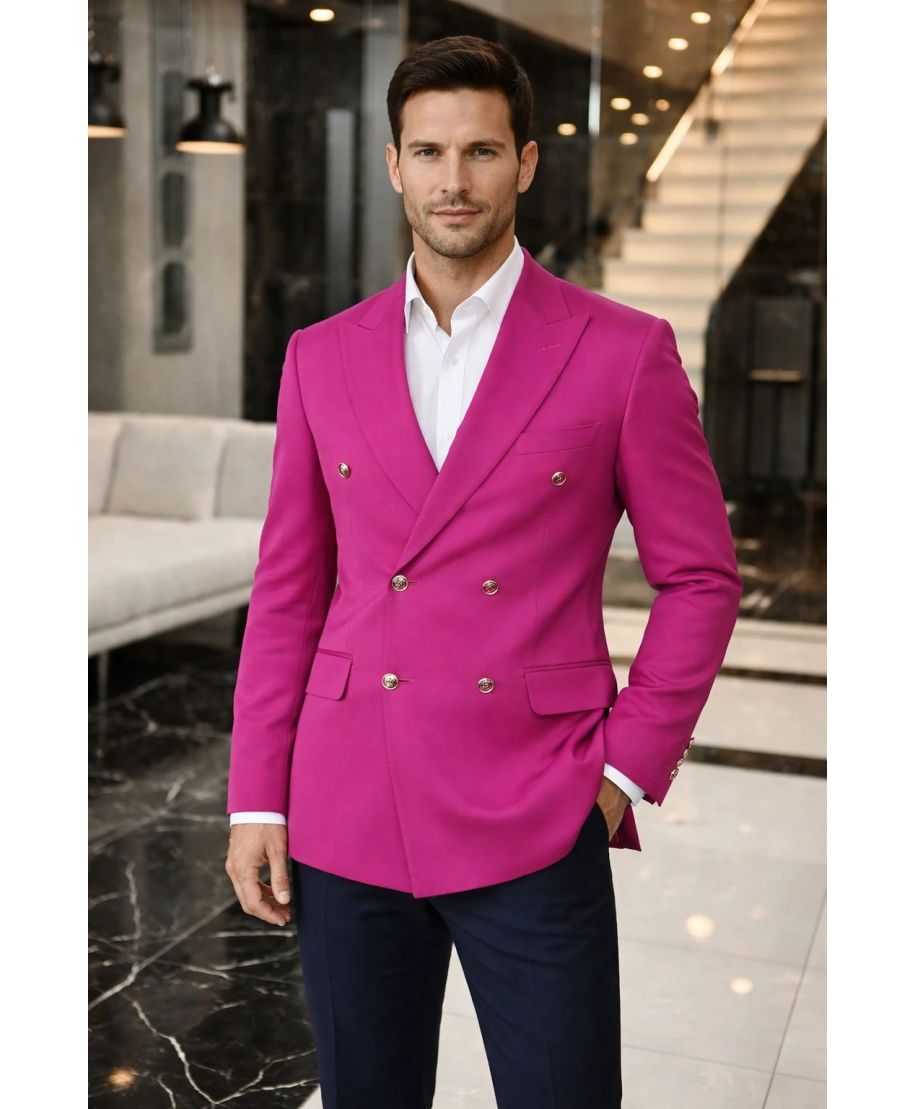 Giacca uomo doppiopetto, fuxia - Tulum - Giacche uomo particolari - Gogolfun.it