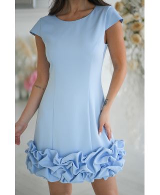 Abito mini da cerimonia azzurro con linea minimal e balza voluminosa – Marzia