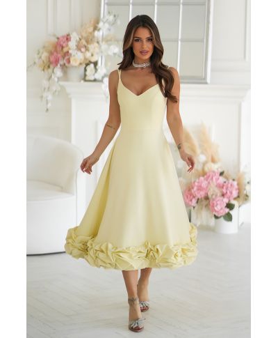 Vestito midi giallo - Spalline Sottili e balza floreale – Tessa