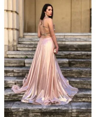 Abito lungo elegante, rosa - Corpetto decorato