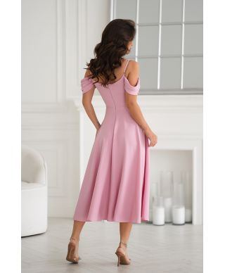 Abito midi elegante - Scollo Morbido - Manichette cadenti - Rosa sporco