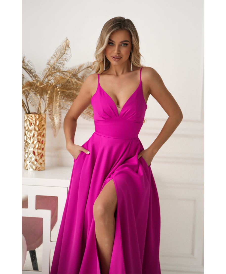 Vestito lungo elegante fucsia con gonna ampia – Ravenna