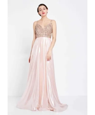 Abito lungo elegante, rosa - Corpetto decorato