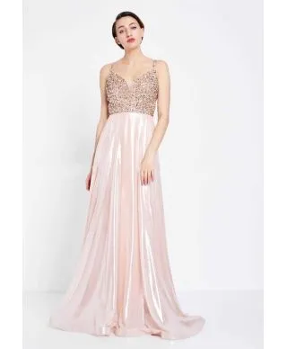 Abito lungo elegante, rosa - Corpetto decorato