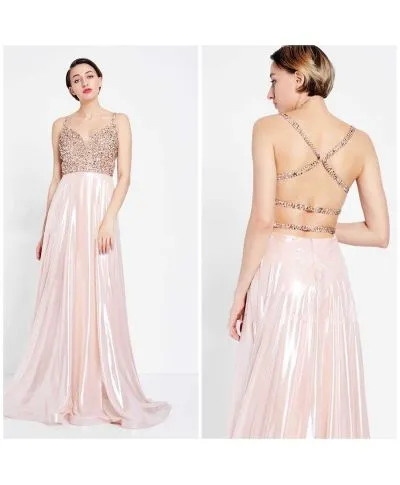 Abito lungo elegante, rosa - Corpetto decorato