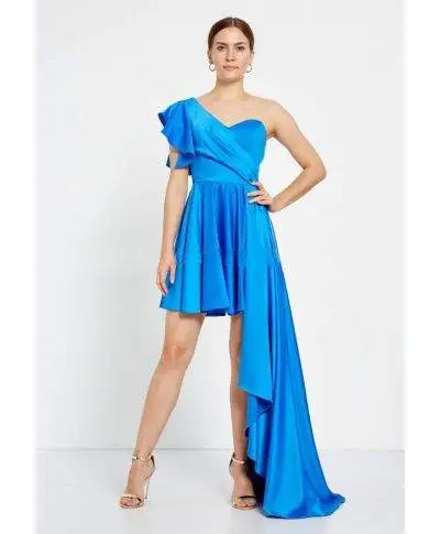 Vestito corto elegante, blu - Sfasato