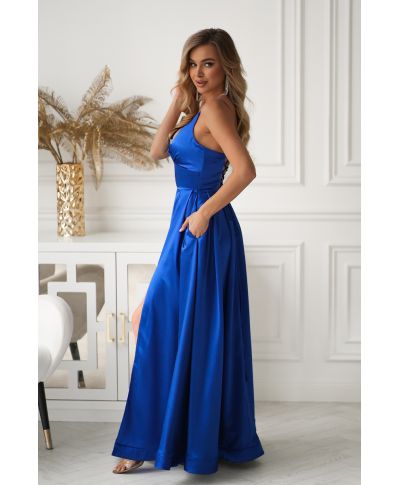 Abito Satinato Blu Fiordaliso con Allacciatura Gorset – Ravenna