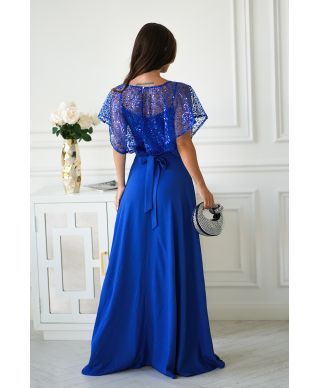 Abito da cerimonia blu cobalto con spalle coperte - Eleonora