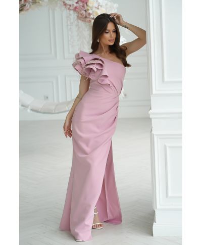 Abito elegante, lungo – Mono spalla - Rosa sporco - Fiora