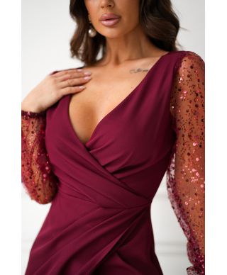 Abito elegante, corto - Maniche in paillettes – Bordeaux