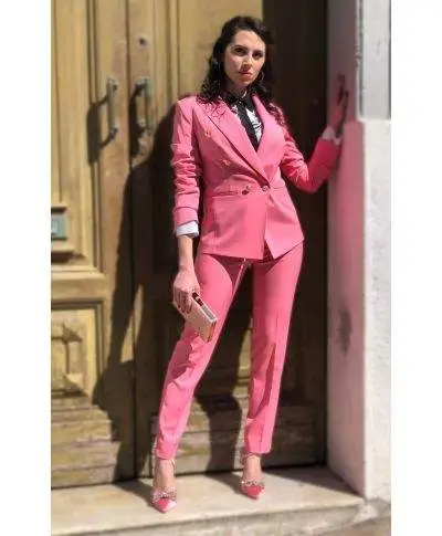 Tailleur giacca e pantaloni eleganti - Doppiopetto - Rosa