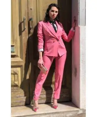 Tailleur giacca e pantaloni eleganti - Doppiopetto - Rosa