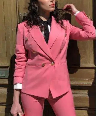 Tailleur giacca e pantaloni eleganti - Doppiopetto - Rosa