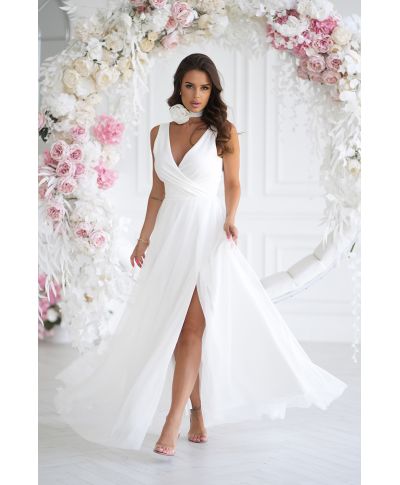 Abito elegante lungo - Spacco sulla gamba - Colore ecrù