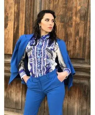Tailleur donna, blu - Pantaloni a palazzo