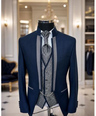 Abito sposo blu con collo coreano - Memory - Abiti e smoking sposo - Gogolfun.it