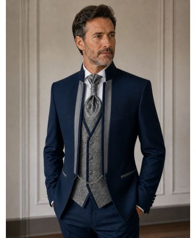 Abito sposo blu con collo coreano - Memory - Abiti e smoking sposo - Gogolfun.it
