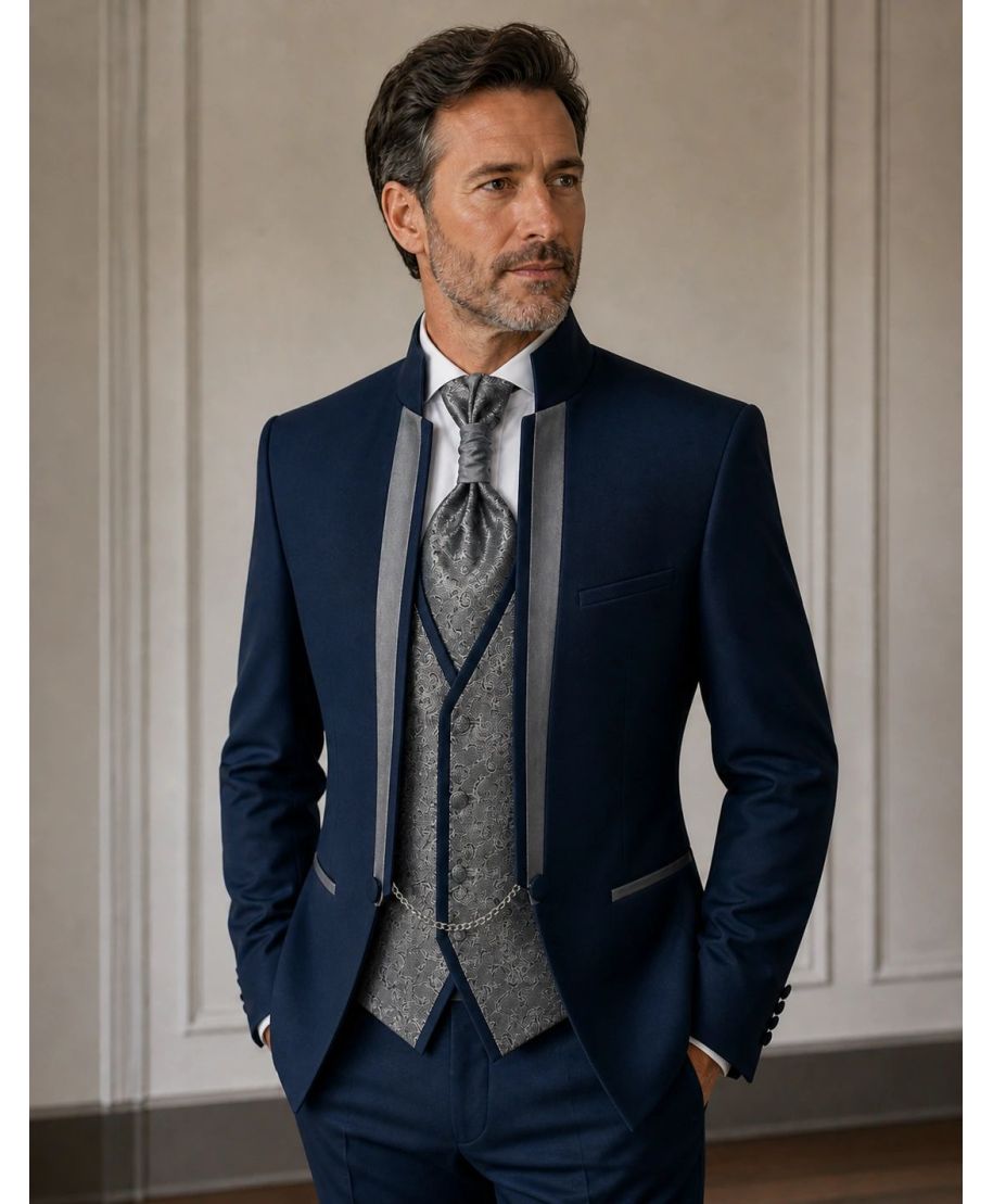 Abito sposo blu con collo coreano - Memory - Abiti e smoking sposo - Gogolfun.it