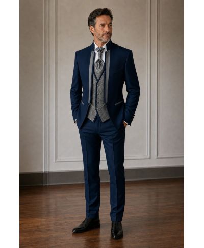 Abito sposo blu con collo coreano - Memory - Abiti e smoking sposo - Gogolfun.it