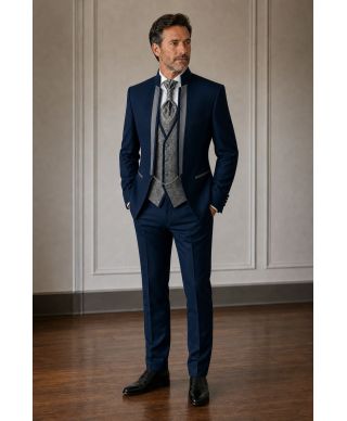 Abito sposo blu con collo coreano - Memory - Abiti e smoking sposo - Gogolfun.it