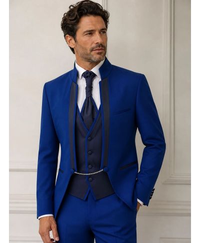 Abito da sposo blu cobalto con collo coreano - Memory - Abiti e smoking sposo - Gogolfun.it