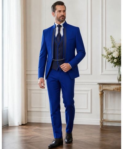 Abito da sposo blu cobalto con collo coreano - Memory - Abiti e smoking sposo - Gogolfun.it