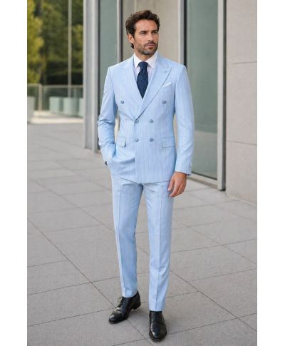 Abito uomo doppiopetto gessato, azzurro - Boris - Abiti eleganti uomo - Gogolfun.it