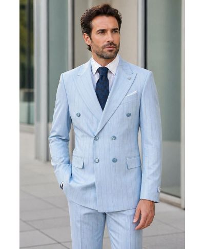 Abito uomo doppiopetto gessato, azzurro - Boris - Abiti eleganti uomo - Gogolfun.it