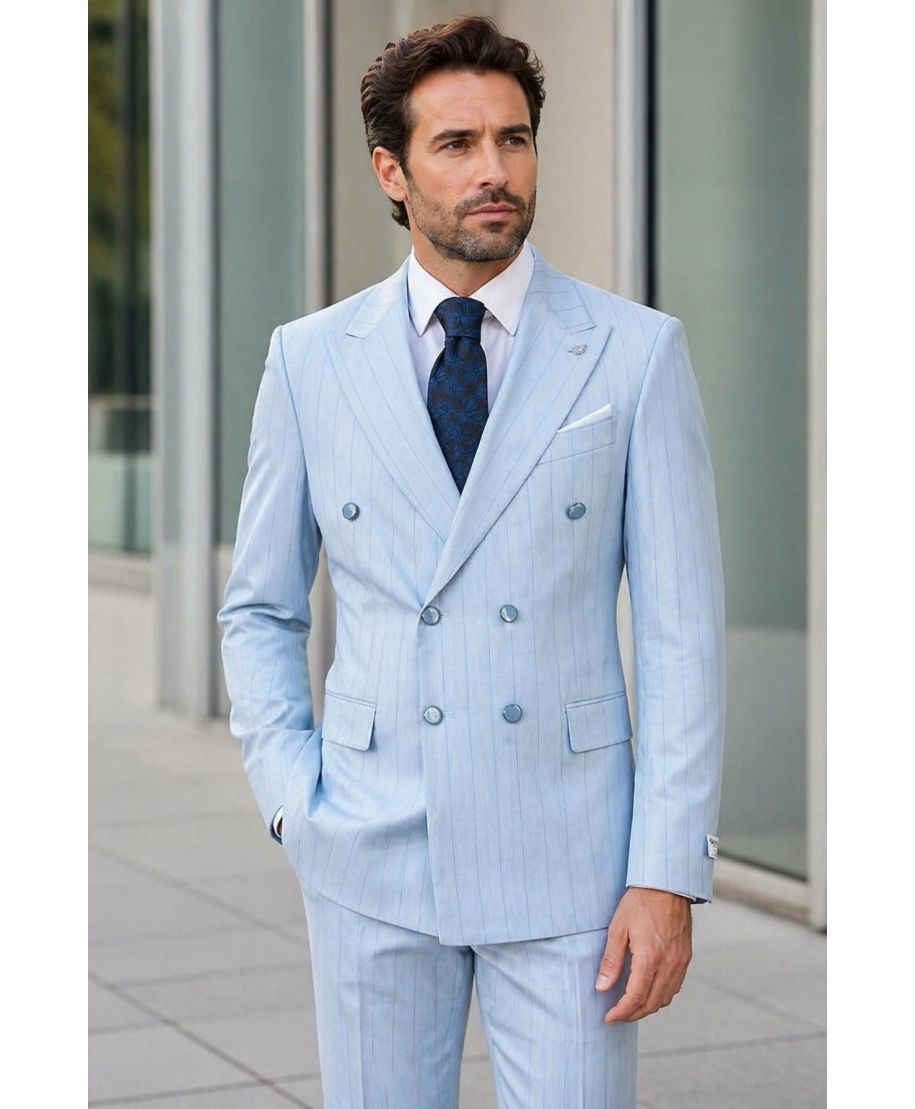 Abito uomo doppiopetto gessato, azzurro - Boris - Abiti eleganti uomo - Gogolfun.it