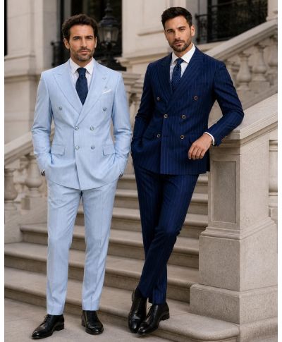 Abito uomo doppiopetto gessato, azzurro - Boris - Abiti eleganti uomo - Gogolfun.it