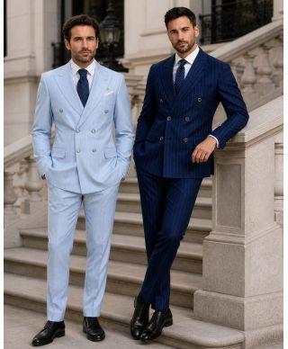 Abito uomo doppiopetto gessato, azzurro - Boris - Abiti eleganti uomo - Gogolfun.it