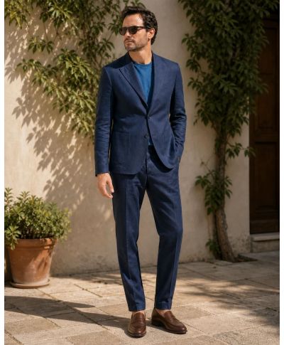 Abito uomo blu in misto Lino - Poirot - Paul Miranda  - Abiti uomo estivi - Gogolfun.it